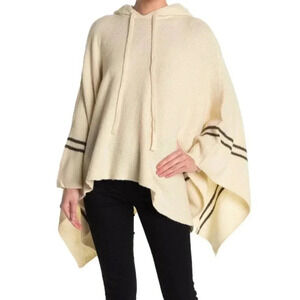 La Classe  Couture Ivory Knit Stripe Hooded Poncho